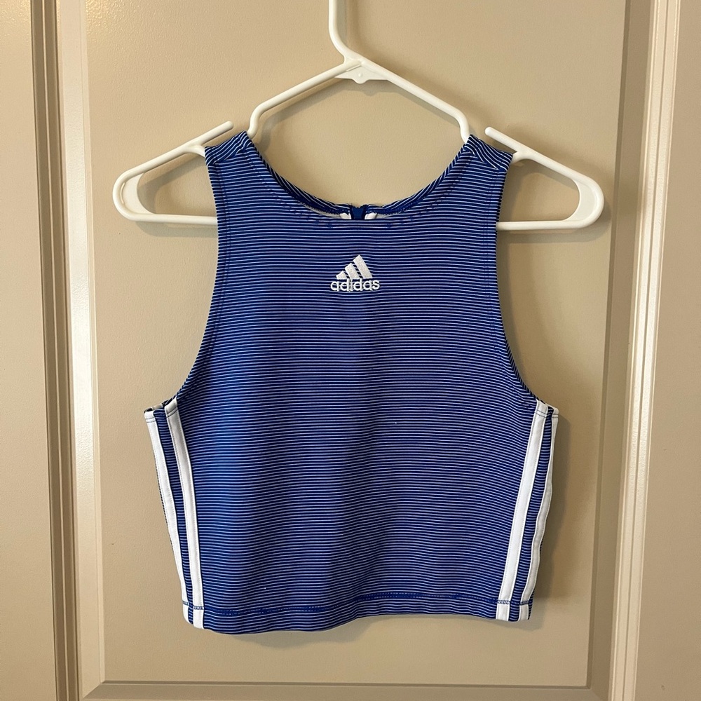 Adidas Blue and White Striped Top / Bra